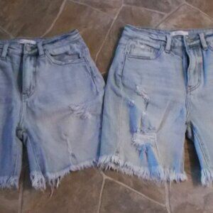 2 Pr. Womens KanCan Signature Shorts - Blue Denim Light Wash Distressed- 25 & 26